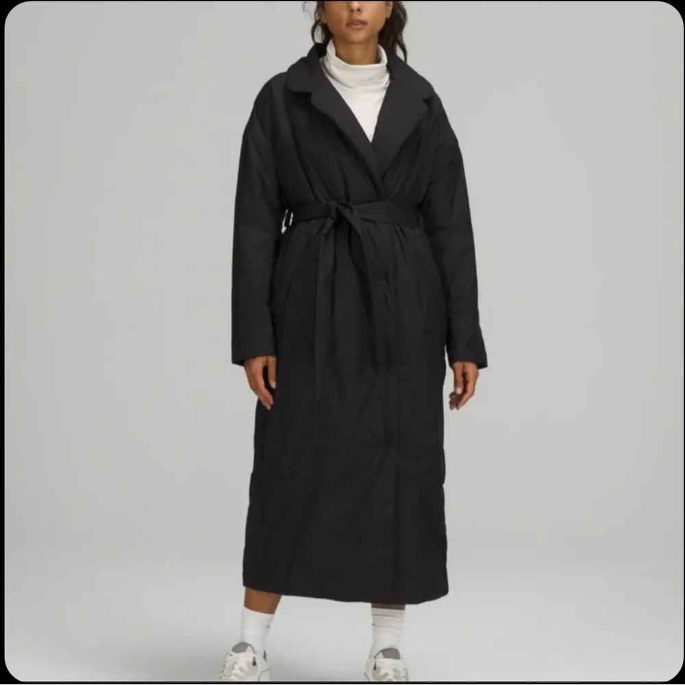 Lululemon Insulated Trench Coat Black Size 6,with Primaloft $298 NWT Water Repel